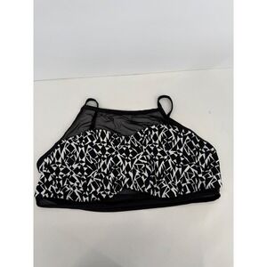 100 Degrees Womens Plus Size 2X Black White Geometric Mesh High Neck Bikini Top